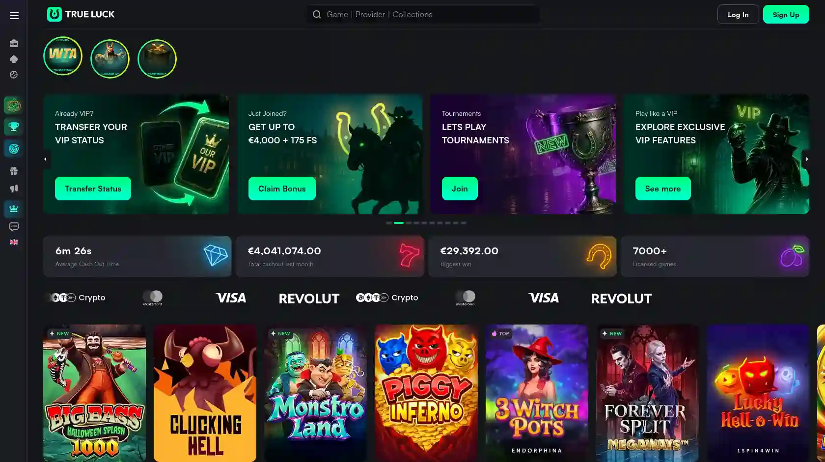 Trueluck Casino Nederland - overzicht van de homepage met meer dan 10.000 spellen